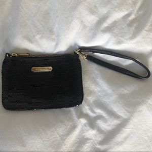 Michael Kors sequins black wristlet bag purse gold